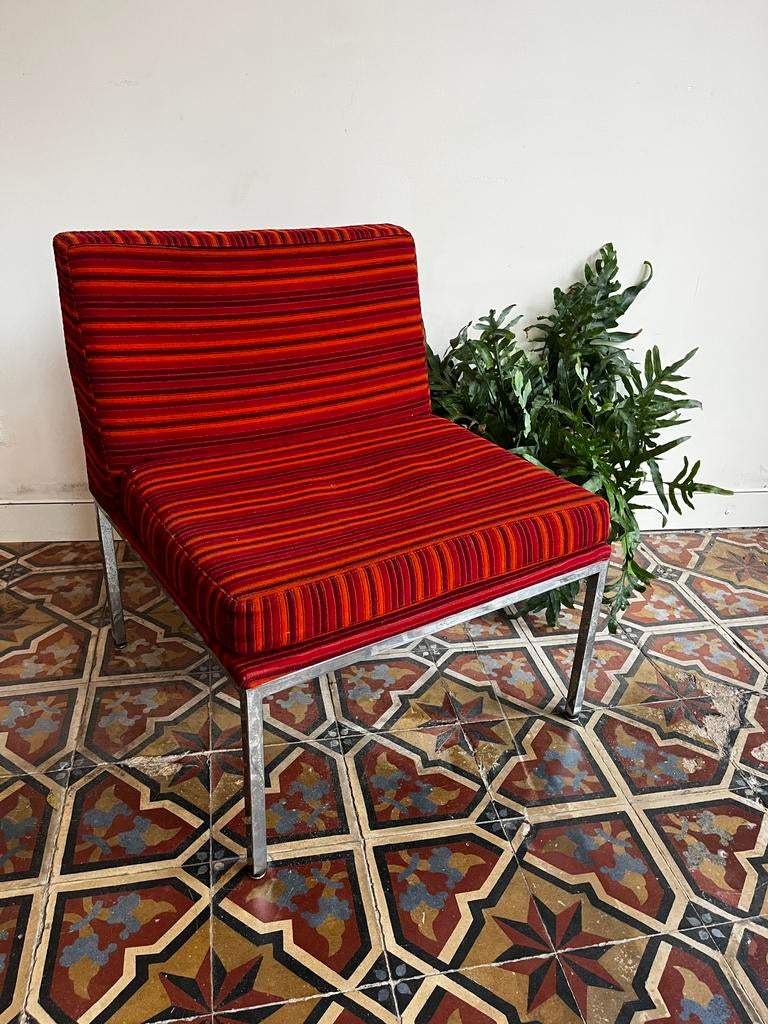 Vintage gestreepte fauteuil - Louis Baillon, Planforms, Huis en Inrichting, Fauteuils, Ophalen, Zo goed als nieuw