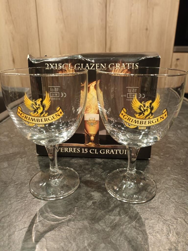 2 Grimbergen bierglazen 15 cl, Ophalen, Zo goed als nieuw