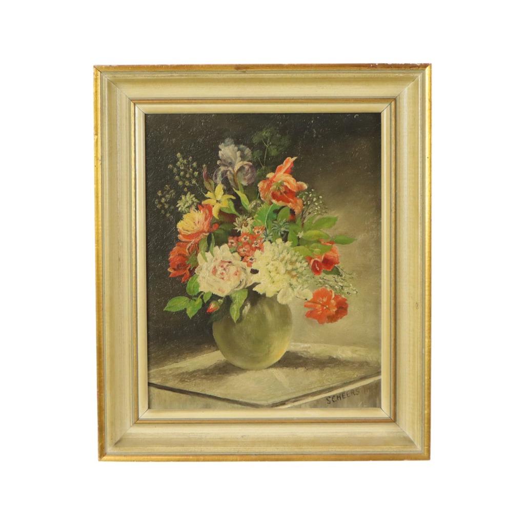 Bloemen in Vaas Stilleven Schilderij Olie op Doek Ingelijst, Ophalen of Verzenden
