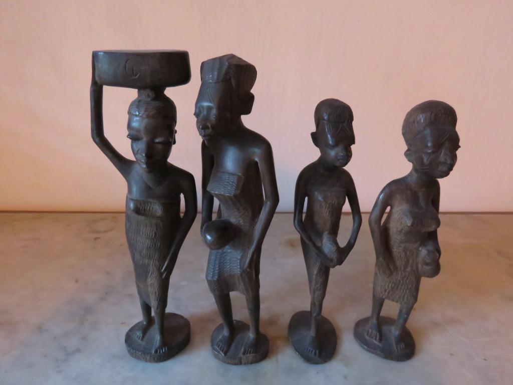 Set 4 Afrikaanse beeldjes Congo jaren 50, Antiek en Kunst, Kunst | Beelden en Houtsnijwerken, Ophalen of Verzenden