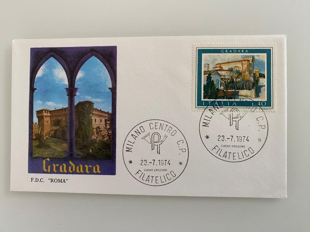 Postzegel First Day Cover Italië Gradara 1974, Ophalen of Verzenden, Gestempeld