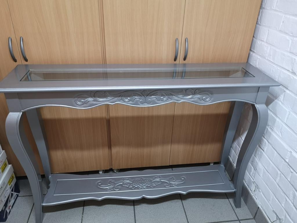 Console en bois gris martelé, Enlèvement ou Envoi, Comme neuf, Bois
