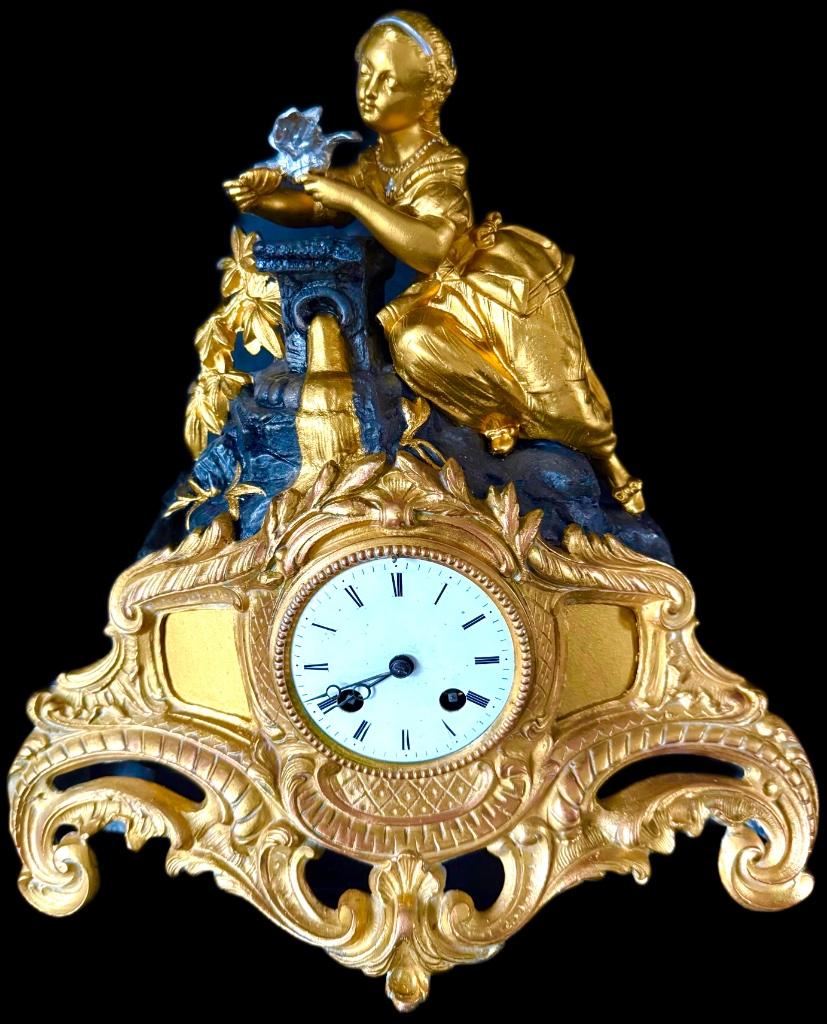 Pendule Klok Verguld Bladgoud Antiek Art Deco Slingerklok, Enlèvement ou Envoi