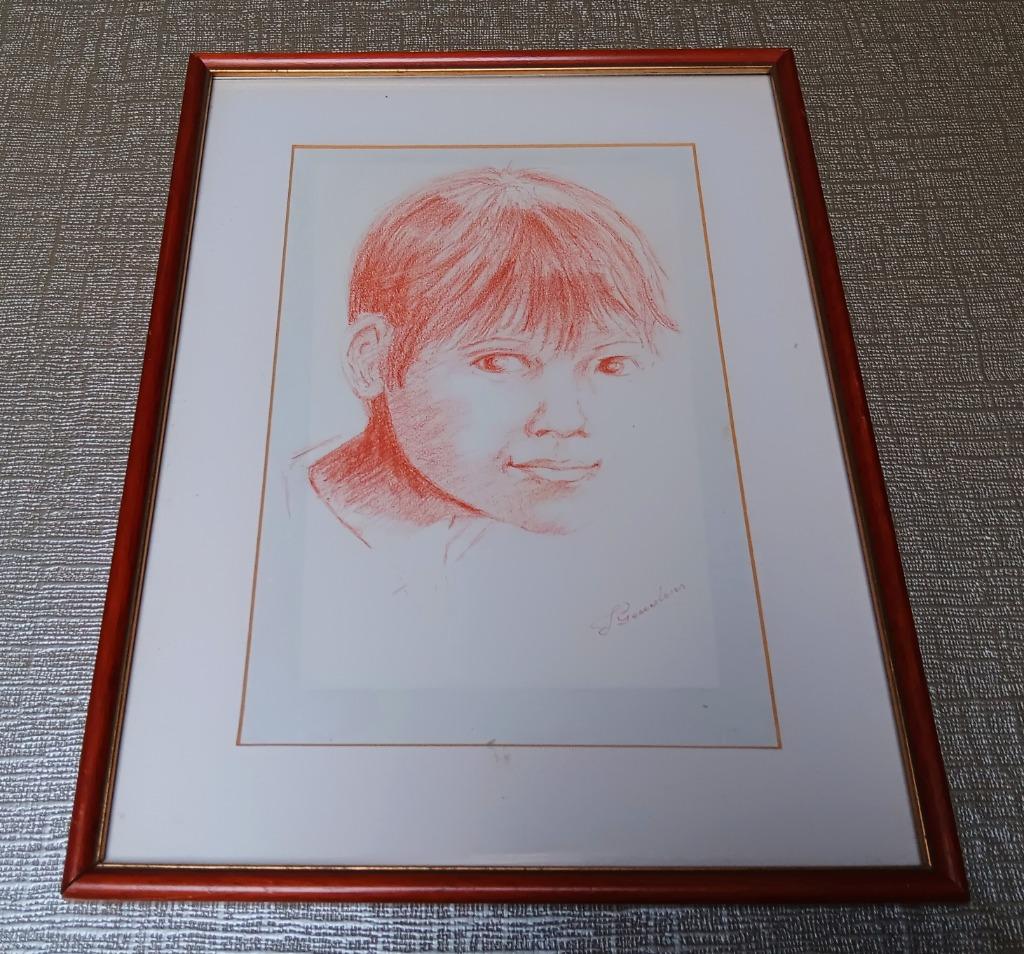 ets Sanguine - dromend kind - Ingrid Geudens + attest, Antiek en Kunst, Kunst | Etsen en Gravures, Ophalen of Verzenden, Ets, Gesigneerd