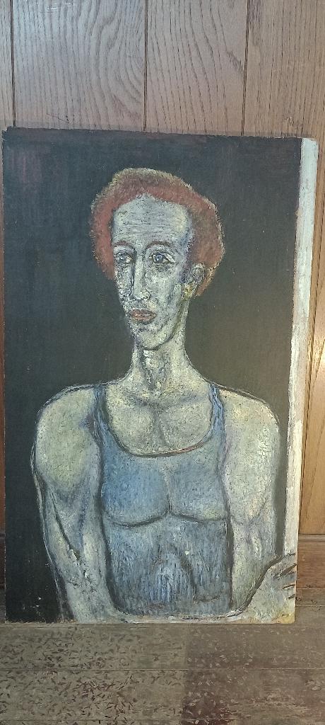 Peinture portrait sur panneau Serge Montegnies, 48x78, n588, Antiquités & Art, Art | Peinture | Moderne, Enlèvement ou Envoi, Signé