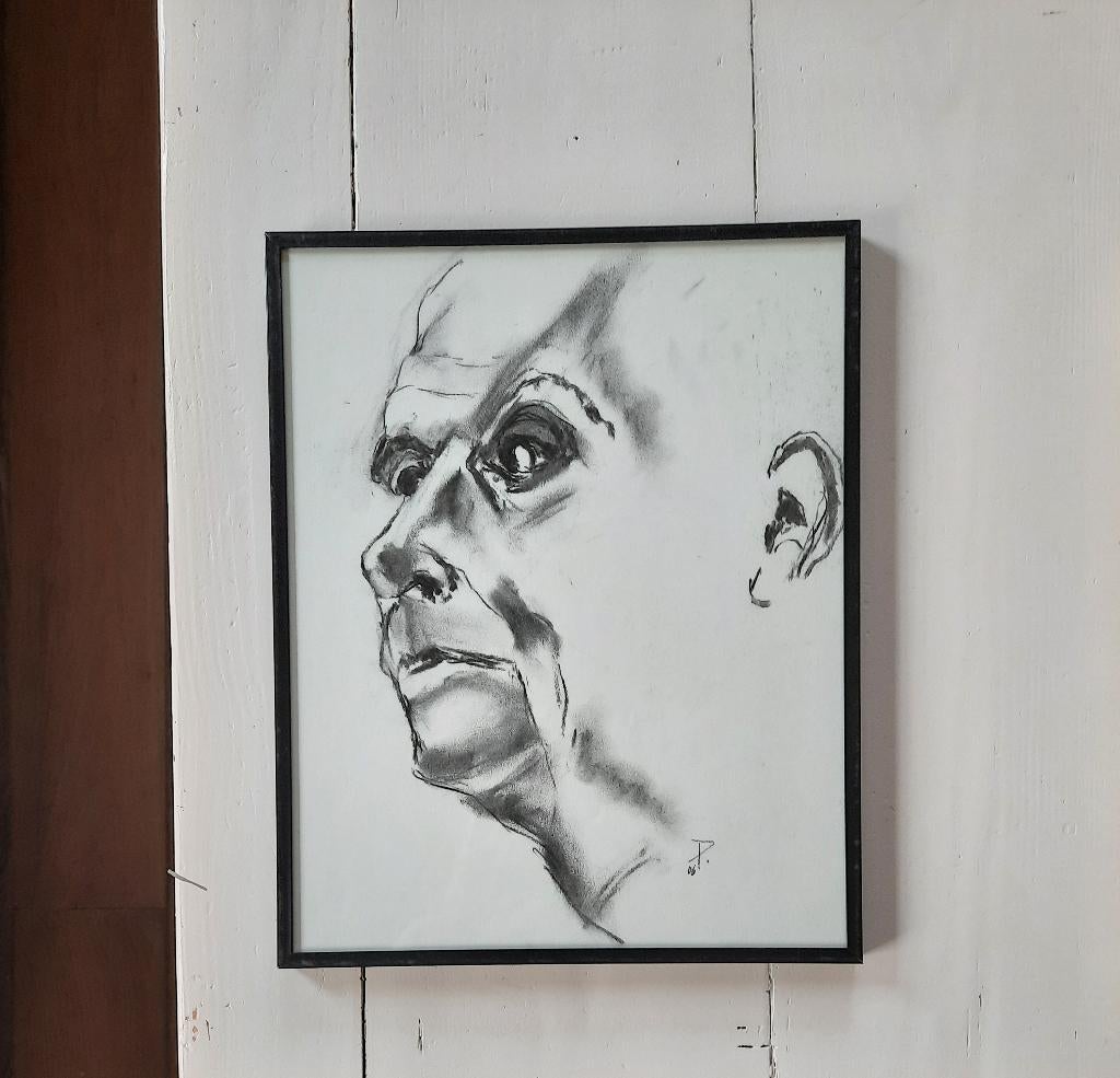 houtskooltekening Who's the boss / ingelijst, Antiek en Kunst, Ophalen of Verzenden