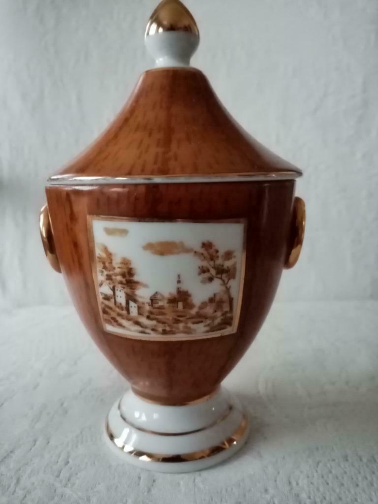 Pot à sucre porcelain décor "faux bois" français 50/60(19cm), Enlèvement ou Envoi