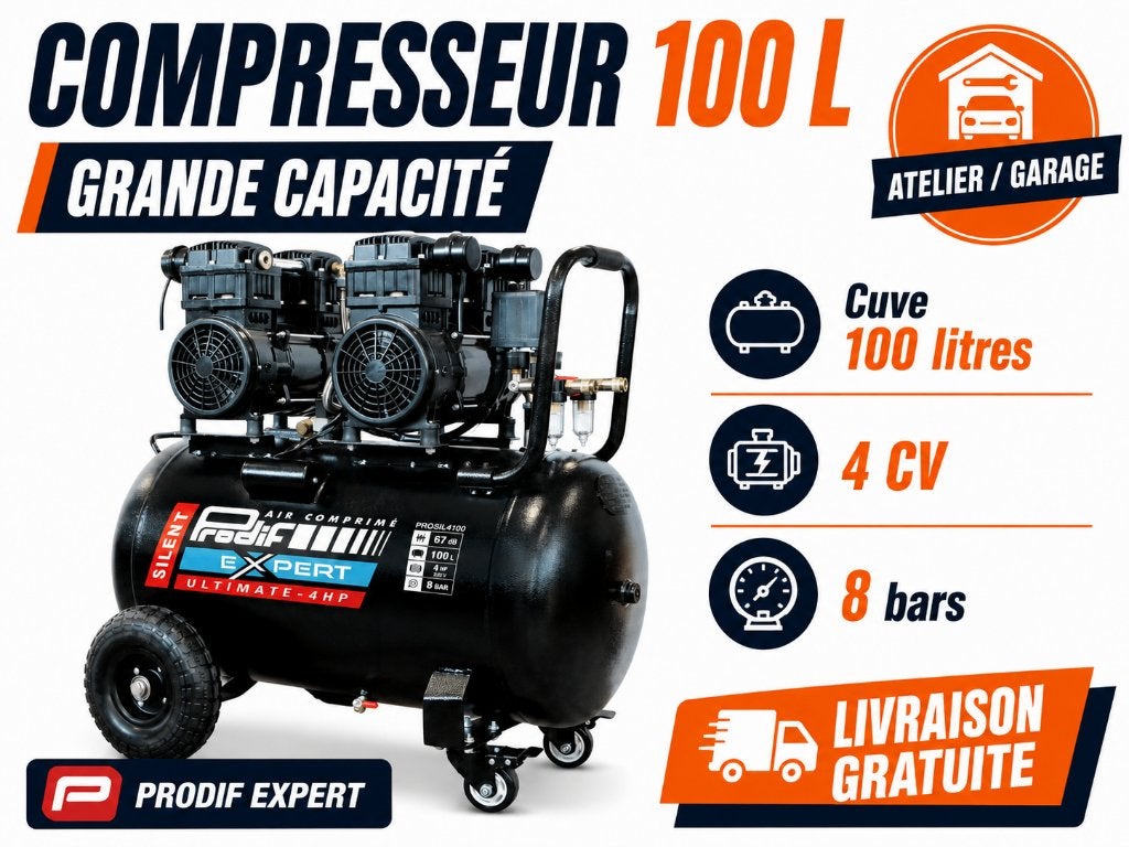Compresseur 4CV silent 100L – AEROCAP fabricant aérogommeuse, Bricolage & Construction, Enlèvement ou Envoi, Neuf, Moteur électrique