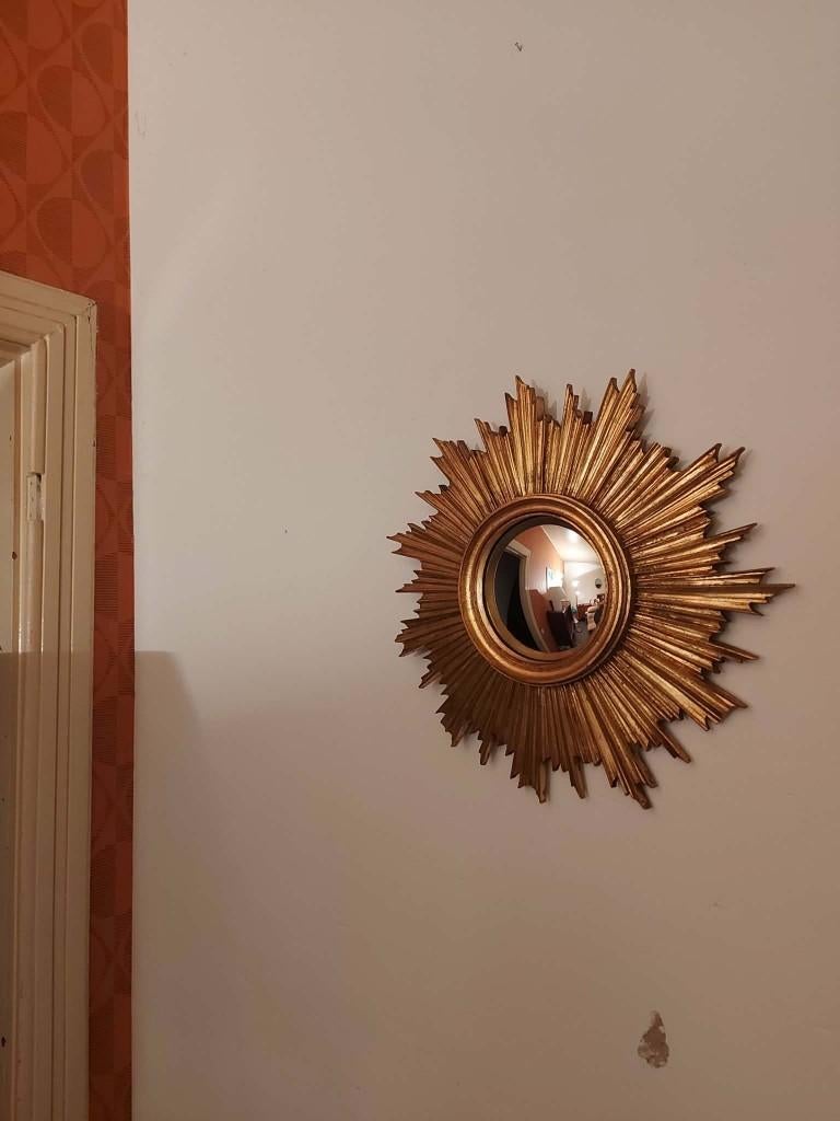 Mid-century zonnespiegel, sunburst spiegel, 1960s, Ophalen, Rond, Zo goed als nieuw, Minder dan 100 cm