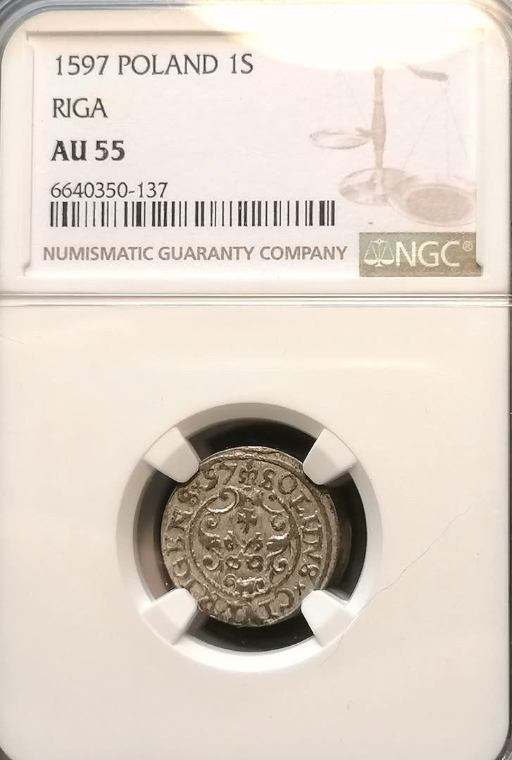 Polen Solidus 1597 NGC AU55, Ophalen of Verzenden, Polen, Losse munt, Zilver