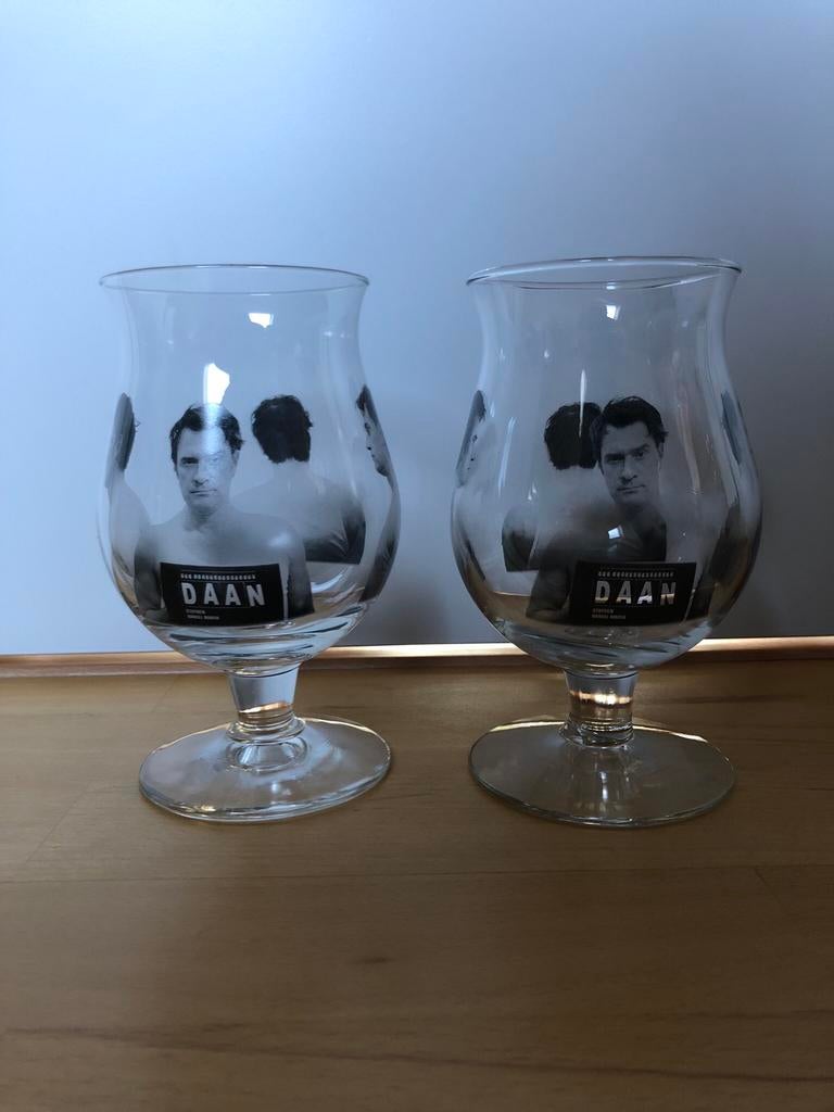 Duvel glas Daan 2 verschillende versies, Verzamelen, Ophalen of Verzenden, Nieuw, Bierglas