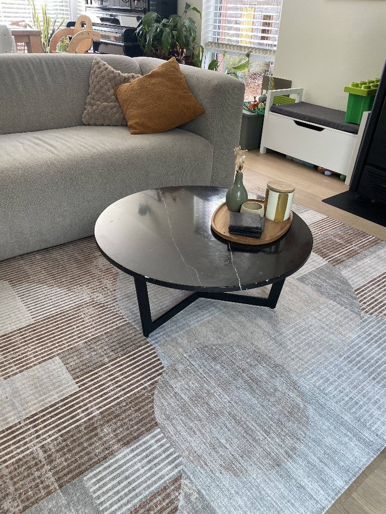 Ronde Zwarte Marmeren Salontafel – Zwart Metalen Onderstel, 50 – 75, Modern, Industrieel, Rond, Enlèvement