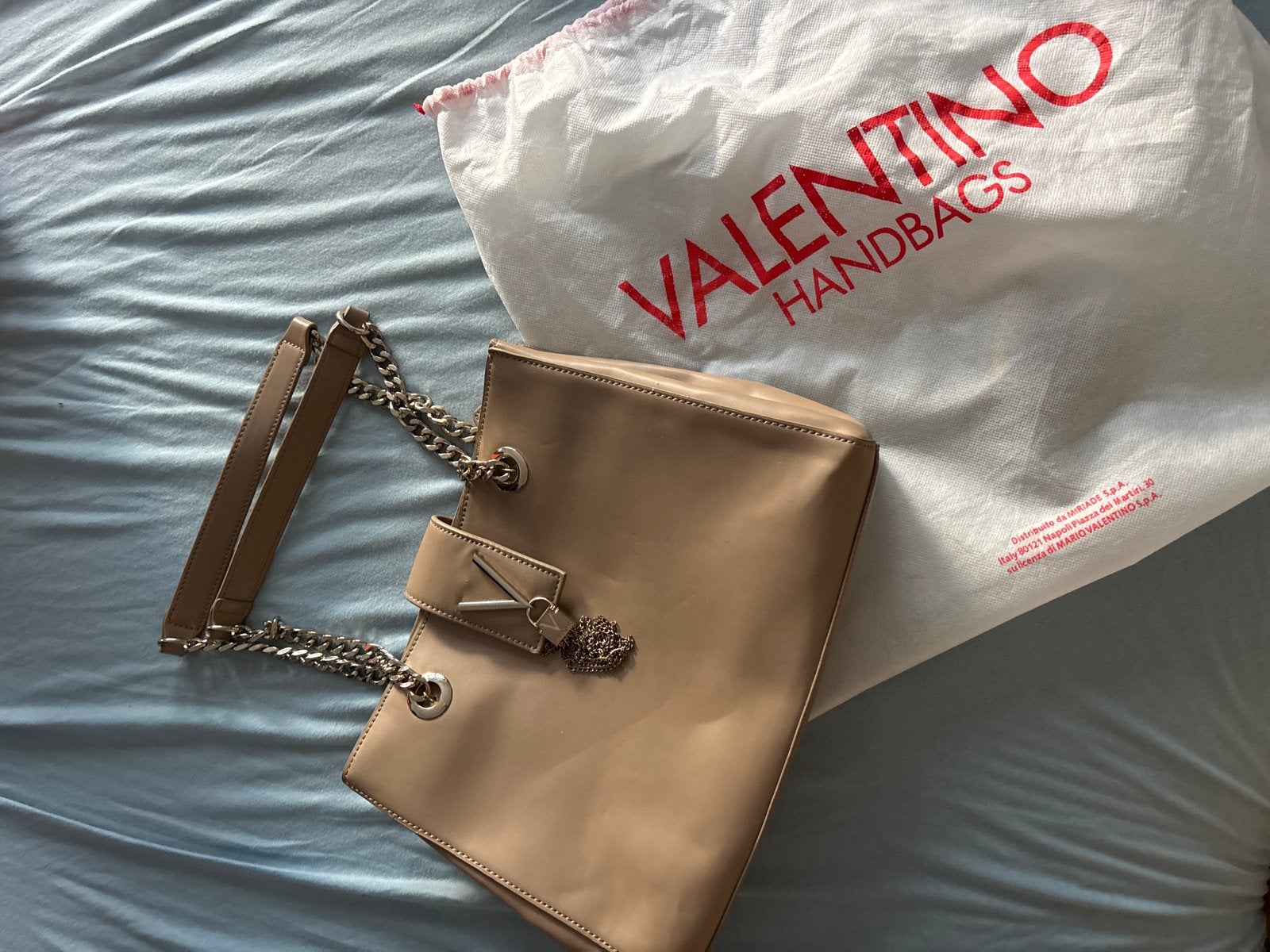 Mario Valentino Classic Tote Bag Beige Chain Shoulder Bag, Handtassen en Accessoires, Tassen | Damestassen, Ophalen, Zo goed als nieuw