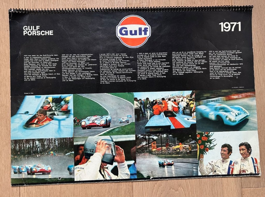 Porsche Gulf kalender 1971 917 908 zeer zeldzaam, Enlèvement ou Envoi, Rectangulaire horizontal, A1 jusqu'à A3, Utilisé