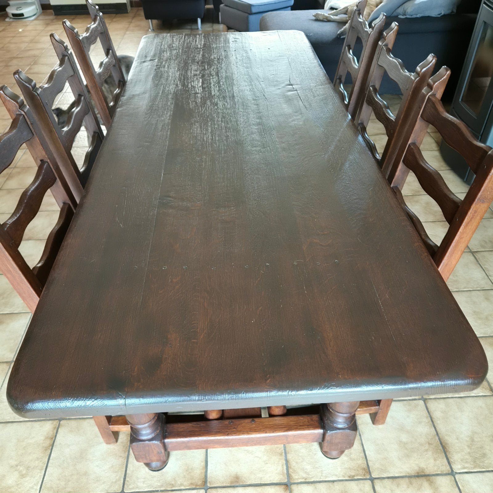 Table de ferme 190cmx80 avec 6 chaises, Huis en Inrichting, Tafels | Eettafels, Ophalen