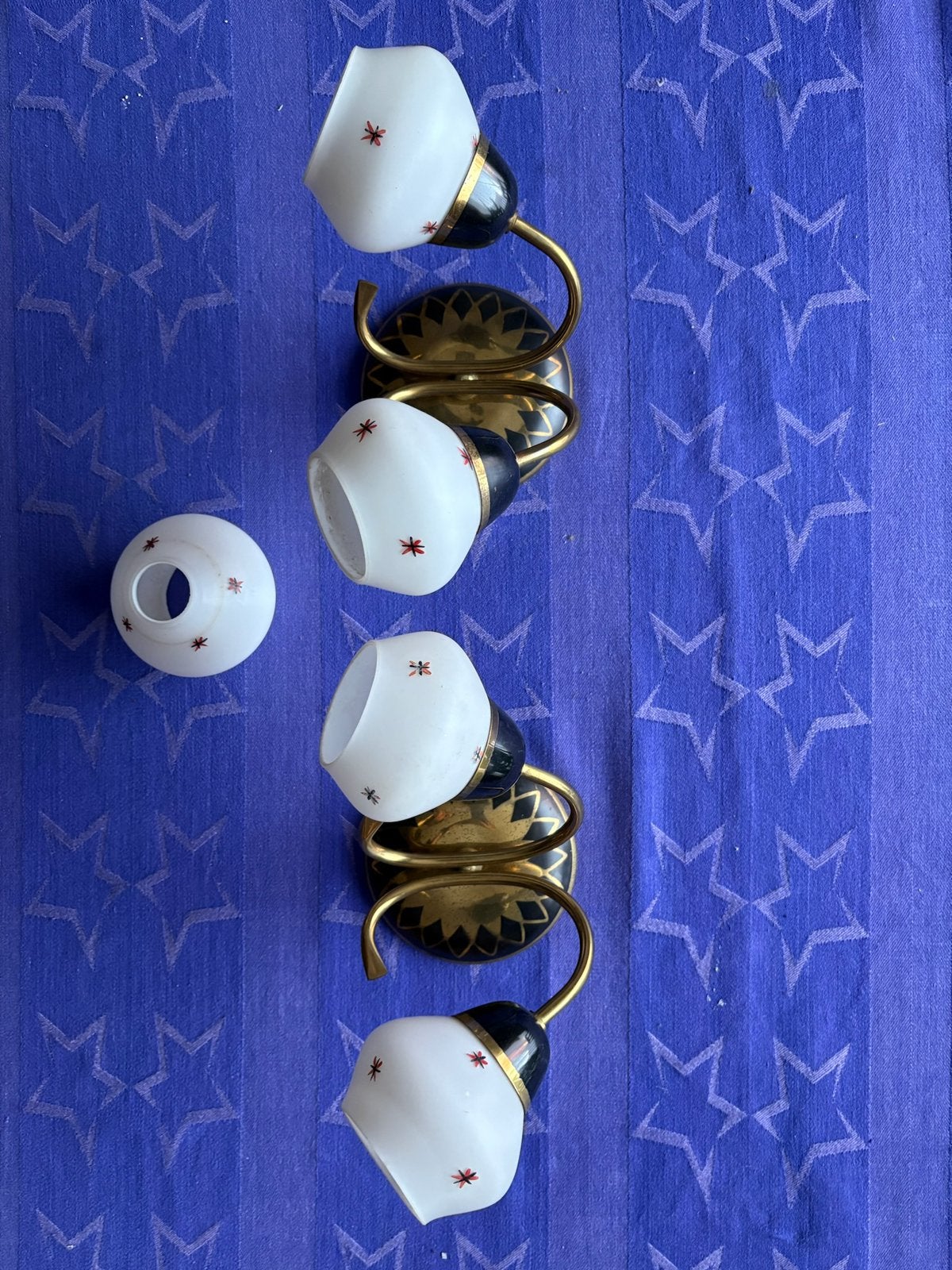 Vintage wandlampen set van 2 st met originele glazen kappen, Ophalen, Zo goed als nieuw, Wandlamp