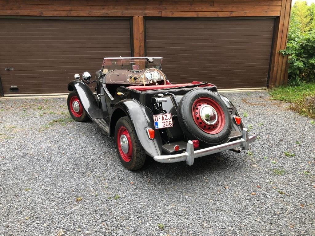 MG TD 1950, Auto's, Achterwielaandrijving, Cabriolet, Zwart, Leder
