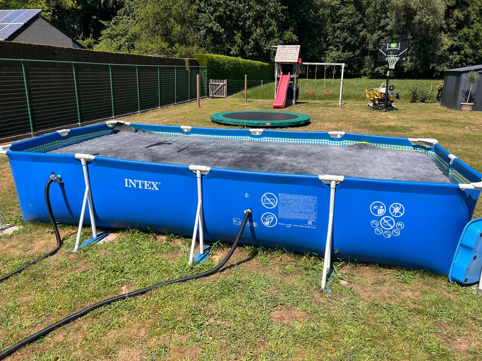 Intex Frame Pool 450 x 220 x 84 cm + solarzeil + filterpomp, Tuin en Terras, Zwembaden, Ophalen, Gebruikt, 200 tot 300 cm, 80 tot 120 cm
