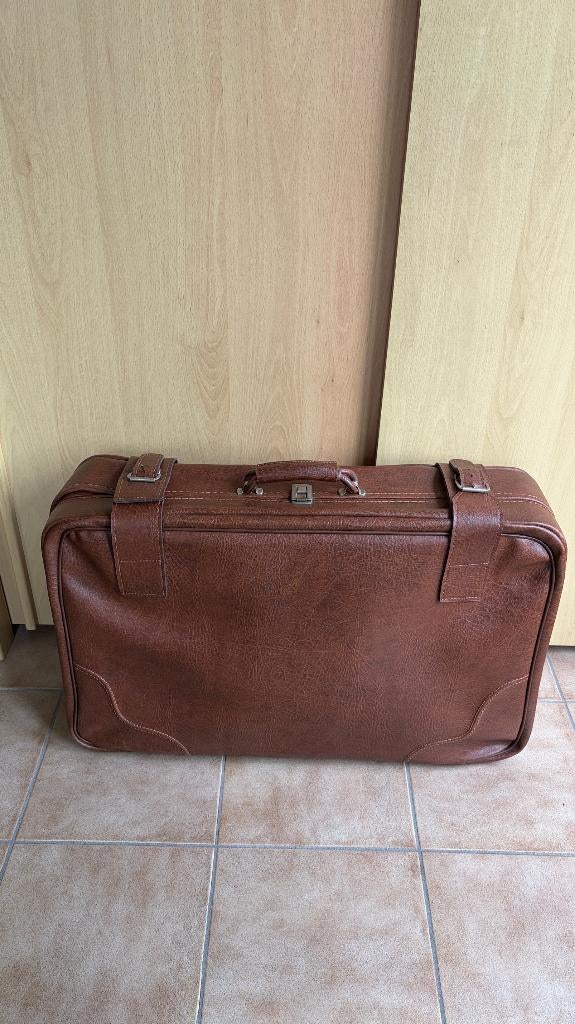 vintage grote bruine lederen valies, Ophalen, Gebruikt, Leer