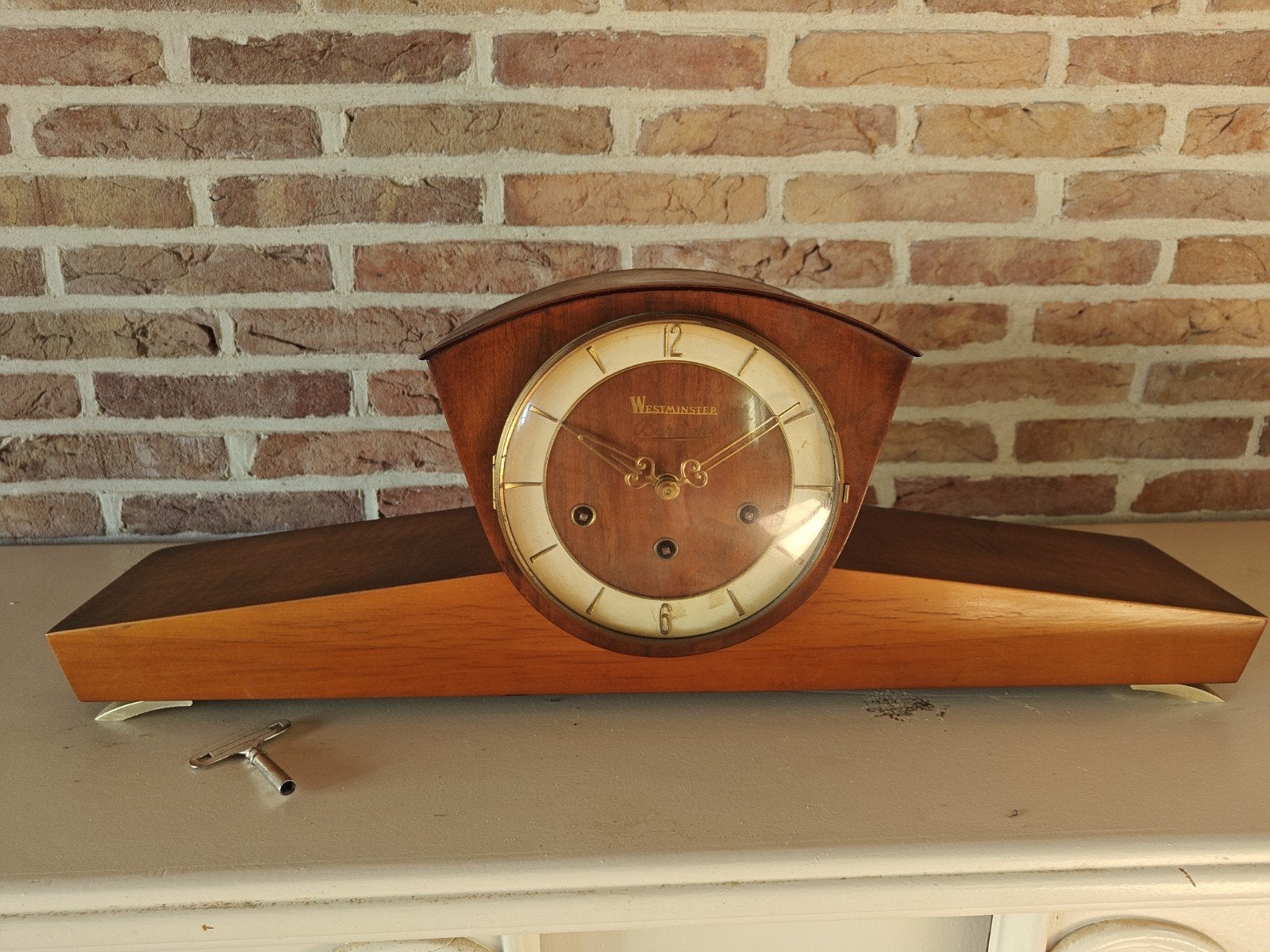 Vintage Westminster schouwklok / tafelklok in houten kast me, Ophalen of Verzenden