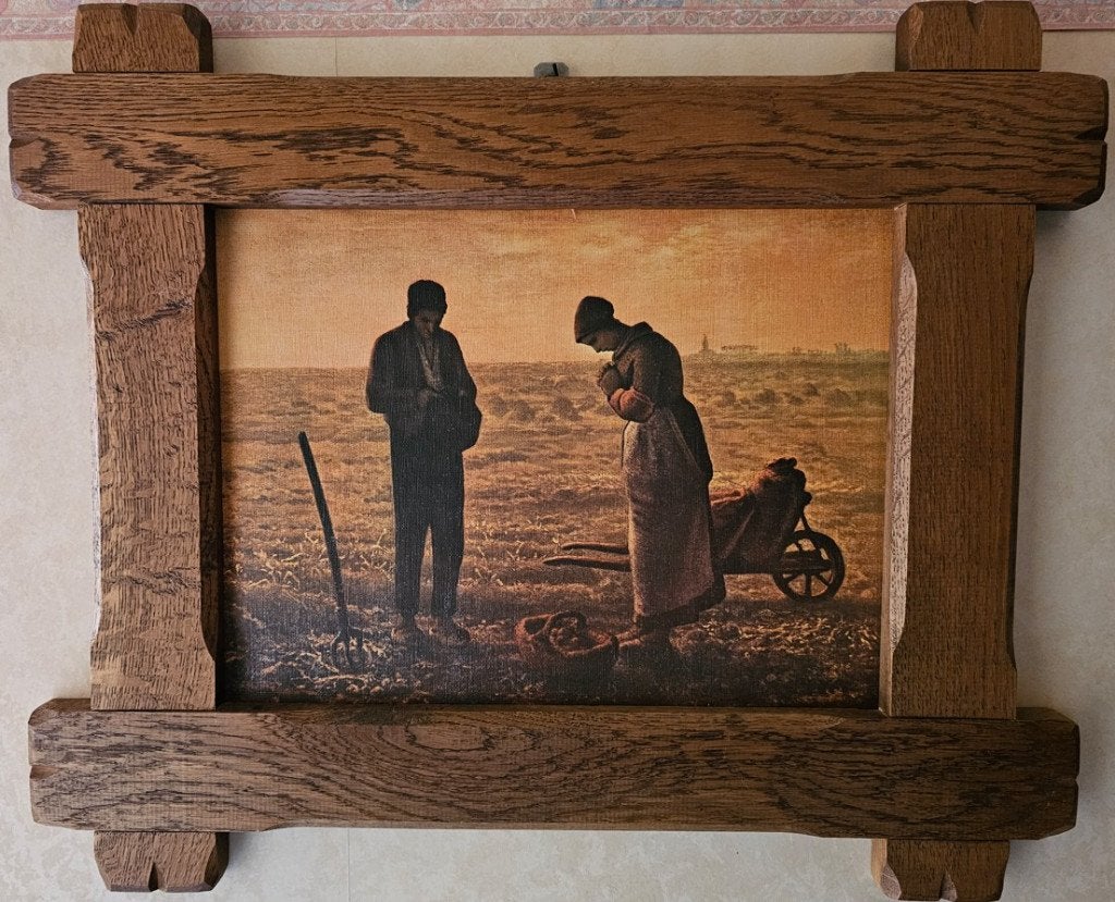Tableau "L'Angélus" de Jean-François Millet (Reproduction), Maison & Meubles, Tableau, Comme neuf, Enlèvement, Bois