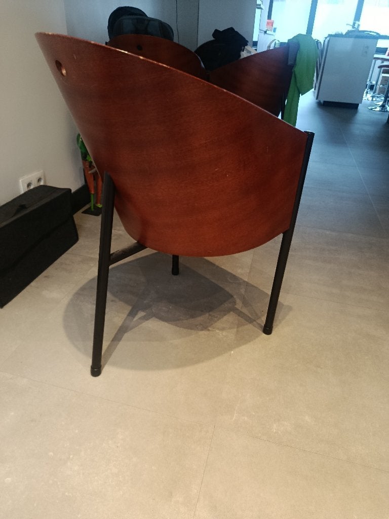 6 Driade Costes stoelen, kerselaar en zit in zwart leder, Huis en Inrichting, Ophalen, Gebruikt, Zwart, Vijf, Zes of meer stoelen