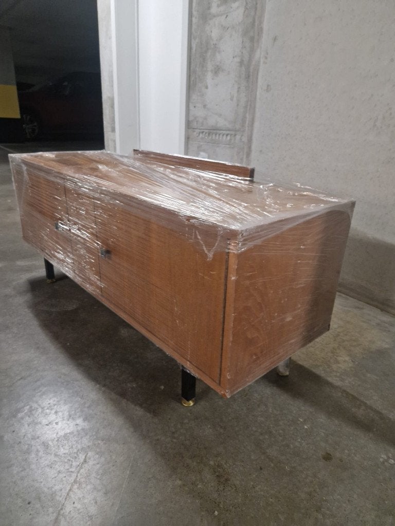 Meuble TV / buffet bas vintage en bois – style Mid-Century, 25 à 50 cm, Moins de 100 cm, Mid-century / vintage, 100 à 150 cm