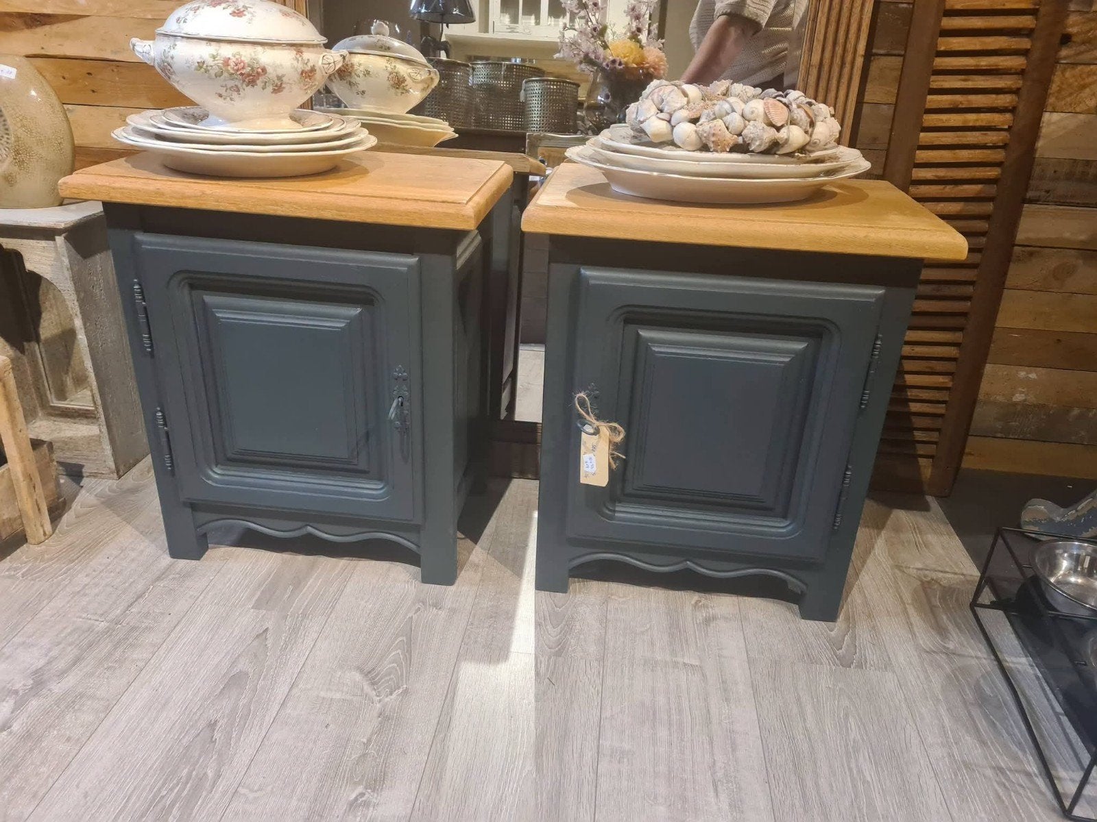 ensemble de tables de chevet restylées, chêne, peint en noir, Enlèvement