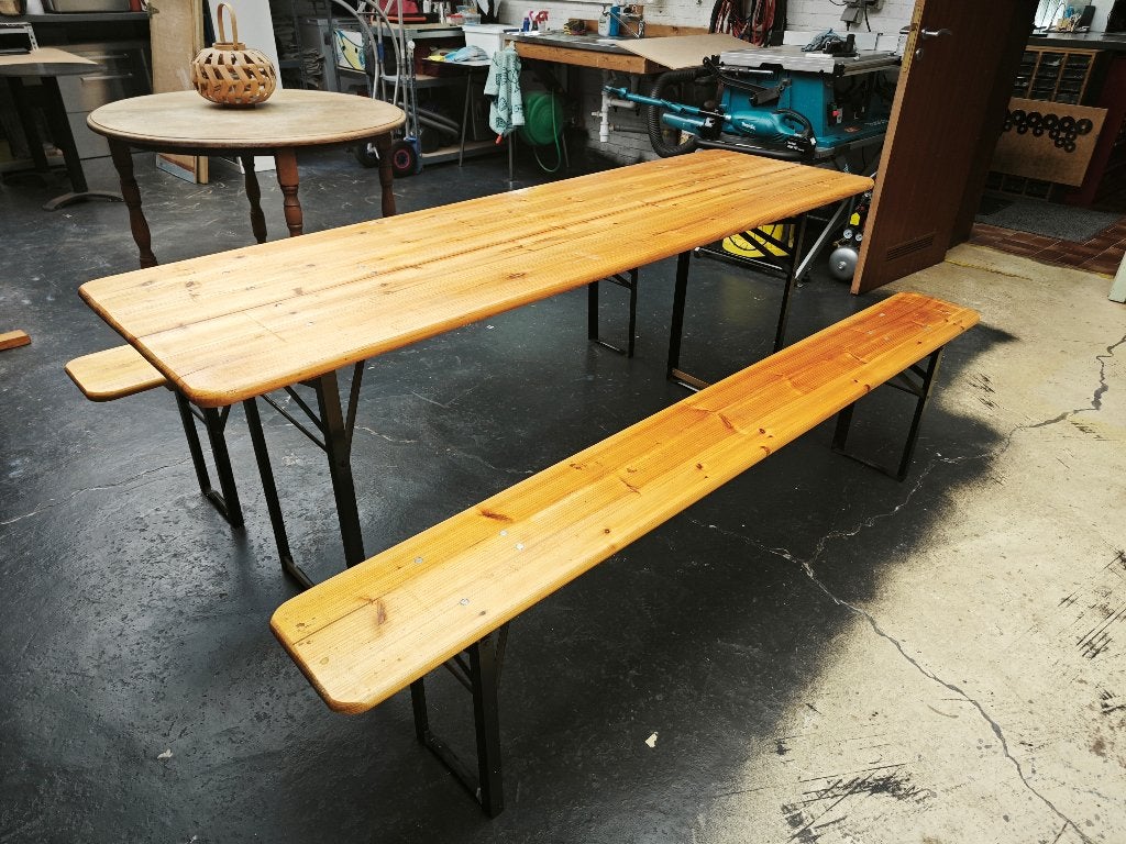 Picknicktafel (inklapbaar) met bankjes (6-8pers.), Ophalen, Gebruikt, Inklapbaar, Rechthoekig