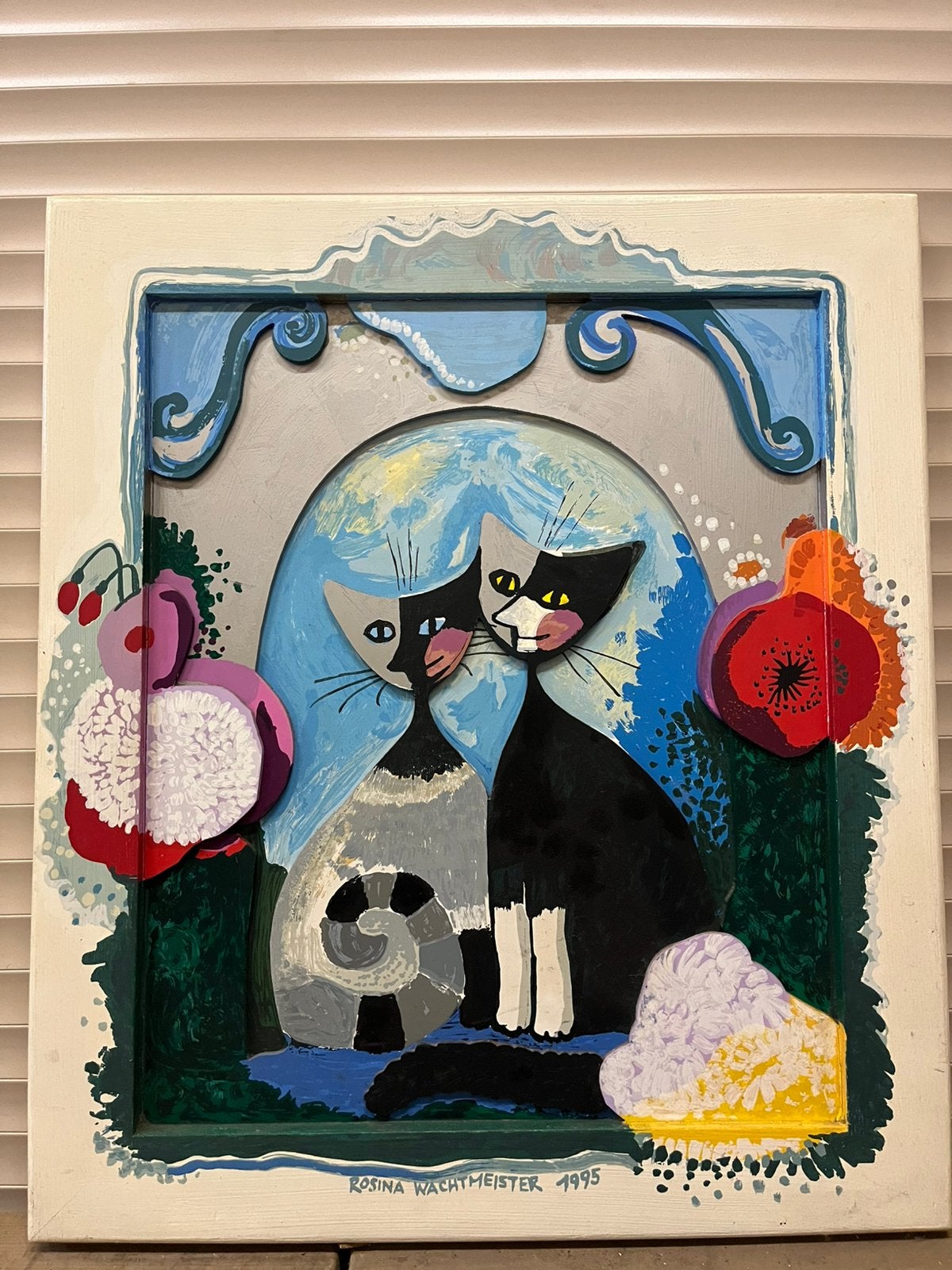 Rosina Wachtmeister 1995 3D schilderij katten, Antiquités & Art, Art | Peinture | Moderne, Enlèvement ou Envoi, Bois