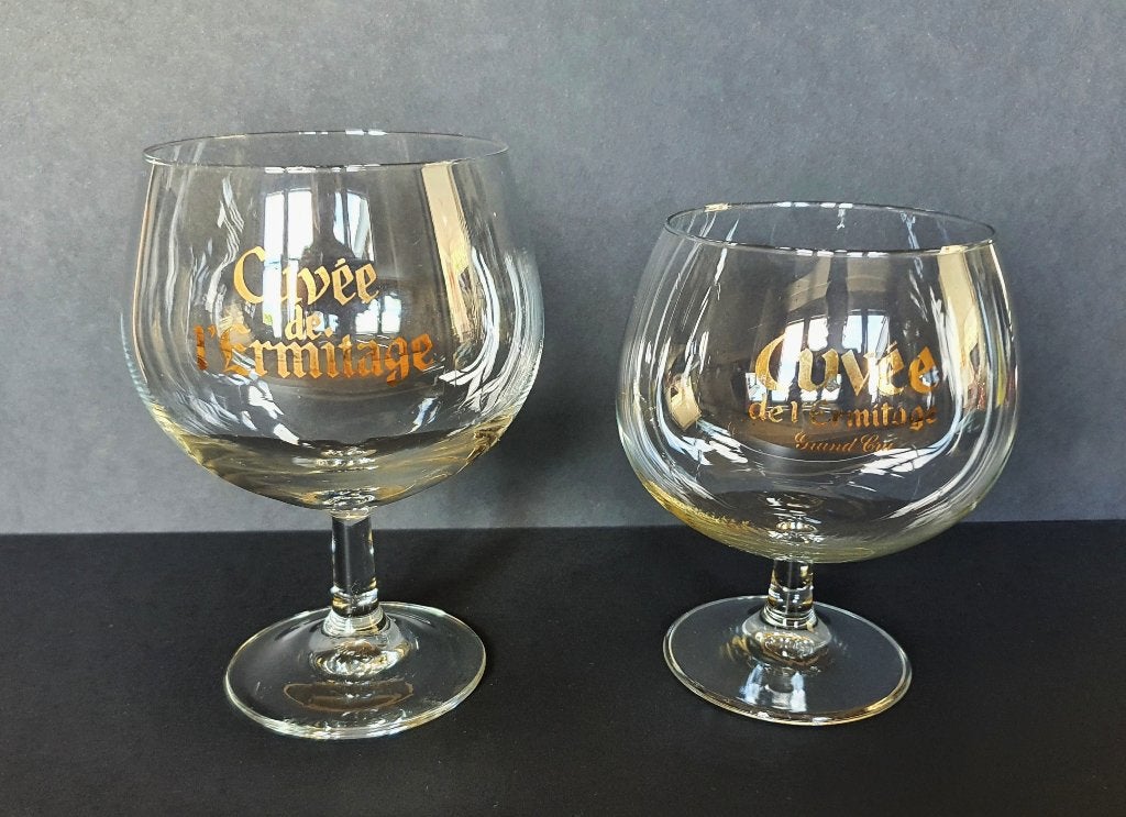 2 Bierglazen voor Cuvée de l’ Ermitage, Ophalen of Verzenden, Zo goed als nieuw, Glas, Glas of Glazen