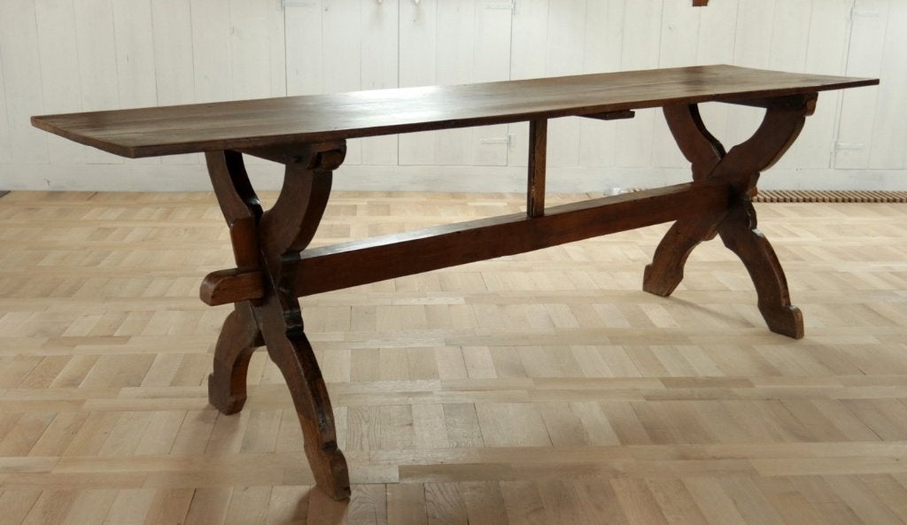 17e-eeuwse Franse eiken kloostertafel schragentafel 240cm, Enlèvement