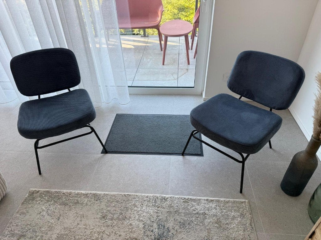 2 fauteuils de salon (lounge) en velours côtelé bleu, Maison & Meubles, Enlèvement, Comme neuf, Tissus