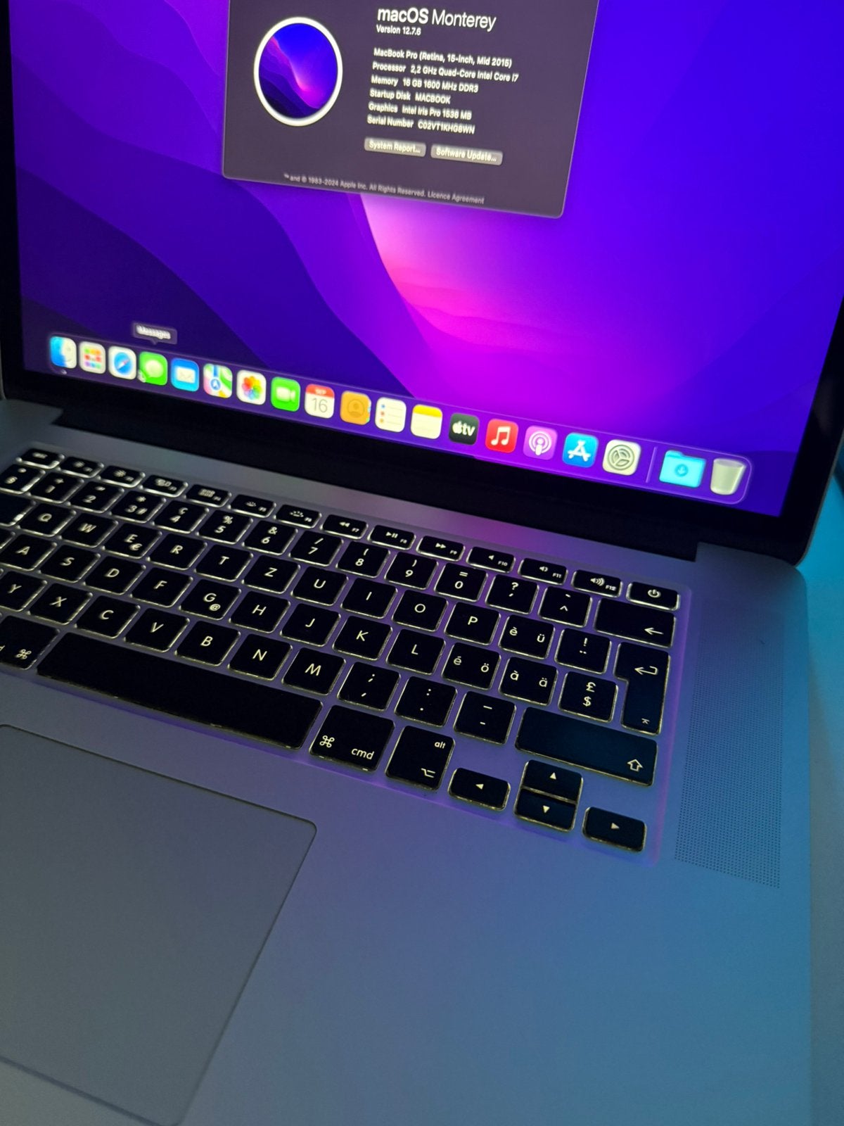 MacBook Pro 2015 SSD 16GB RAM İ7, MacBook, Utilisé, Enlèvement ou Envoi, Qwerty