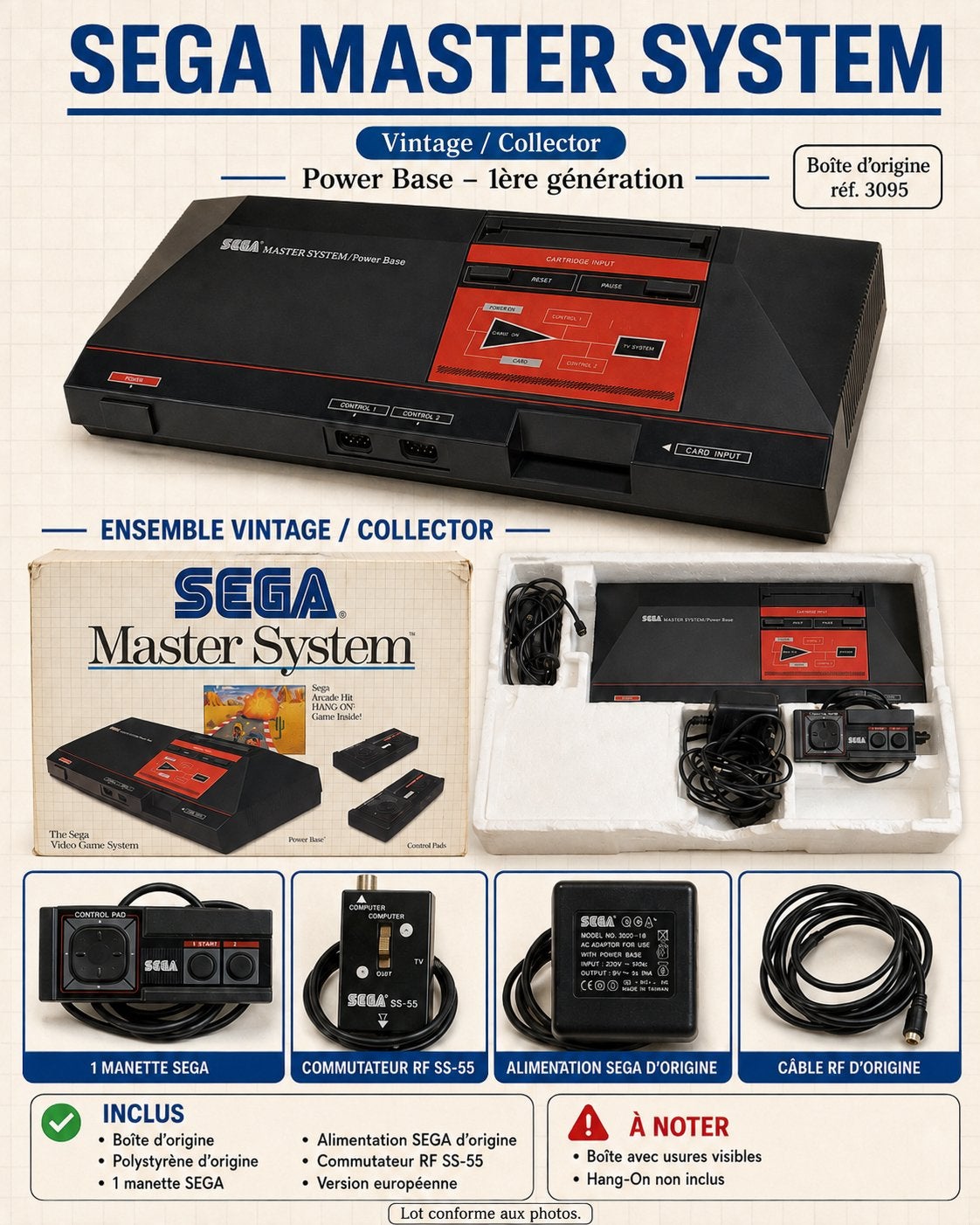 SEGA Master System 1 Vintage 1986 – Boîte d’origine 3095, Ophalen, Gebruikt, Met 1 controller