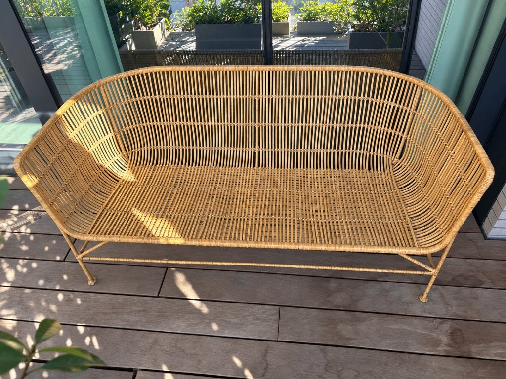 Grote 2-zits rotan bank/bank — Gypset Style Knokke, Huis en Inrichting, Ophalen, Gebruikt, Minder dan 75 cm, Tweepersoons