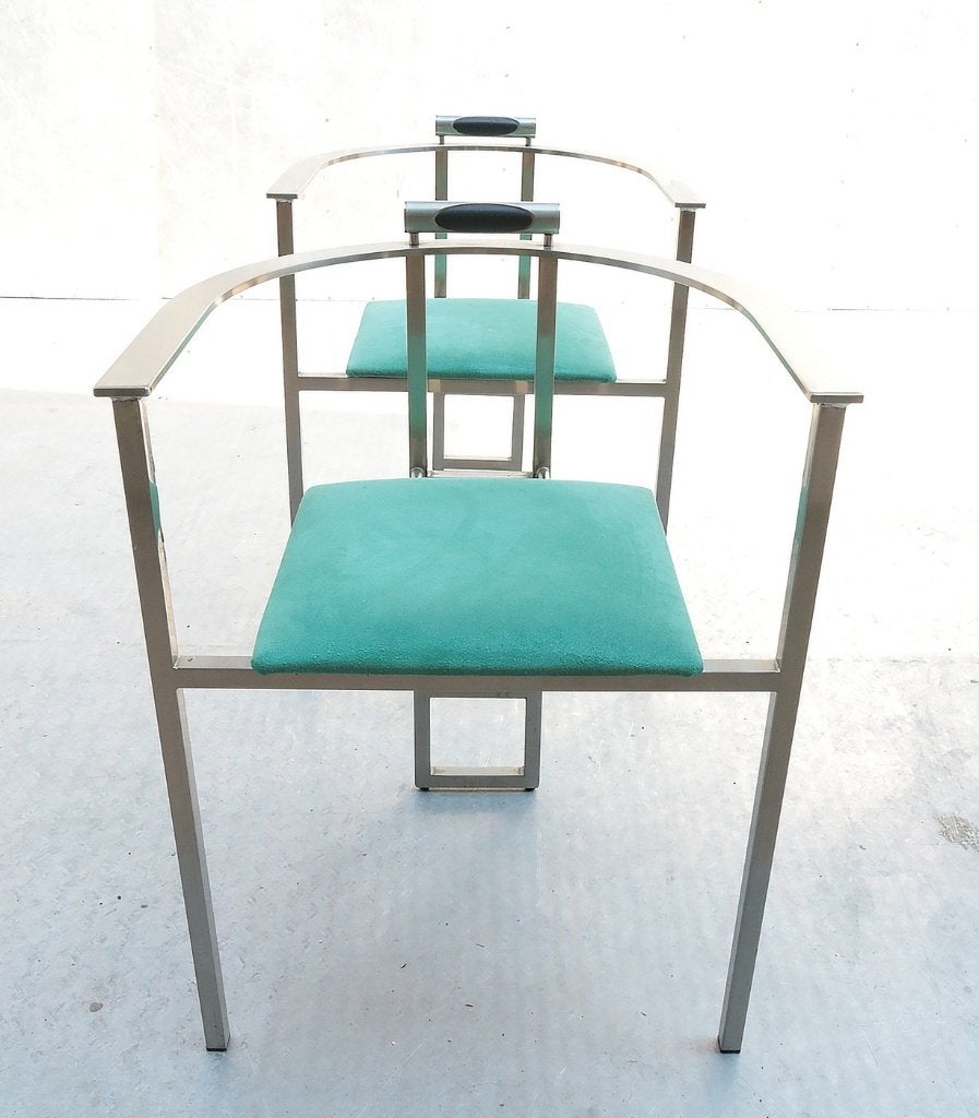 2 Memphis-stijl Belgo Chrom stoelen, groen, jaren 80, Antiek en Kunst, Ophalen