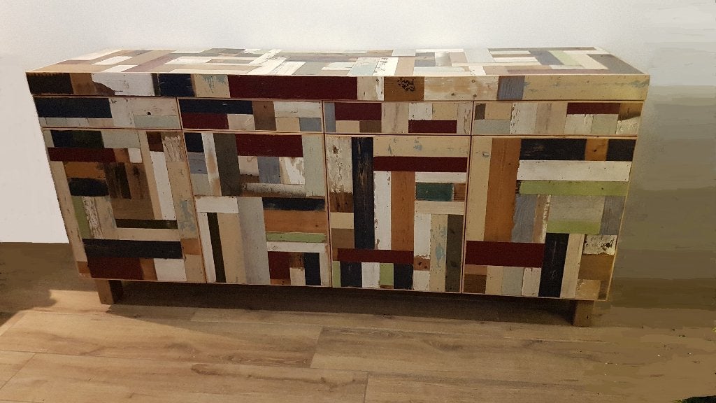 Dressoir sloophout massief eiken hout modern design op maat., Ophalen, Nieuw, Teakhout, Met lade(s)