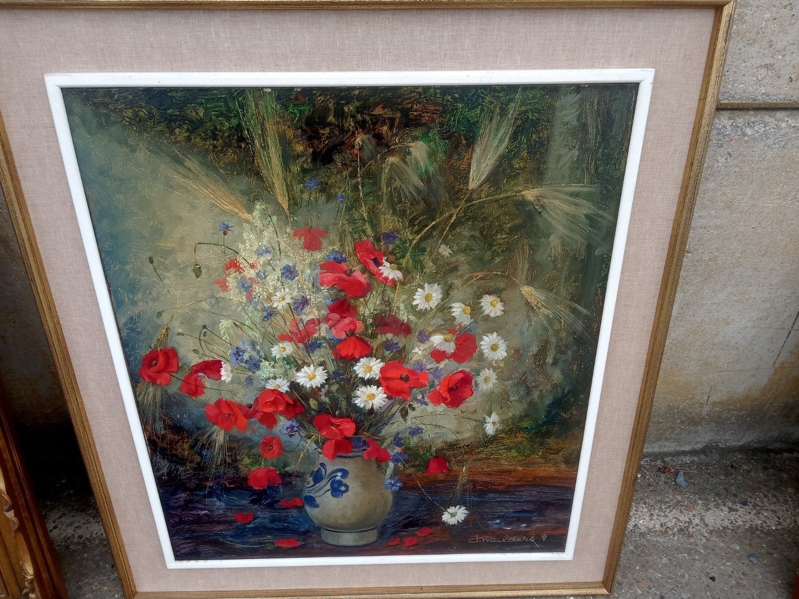Getekende schilderij, Antiek en Kunst, Kunst | Schilderijen | Klassiek, Ophalen, Klassiek, Bloemen