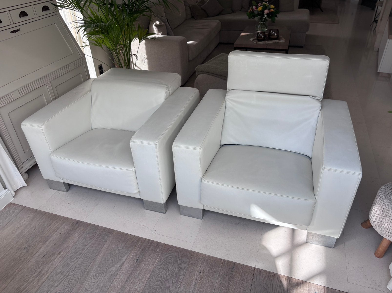 Witte lederen fauteuils, Ophalen, Gebruikt, Eenpersoons, Minder dan 150 cm