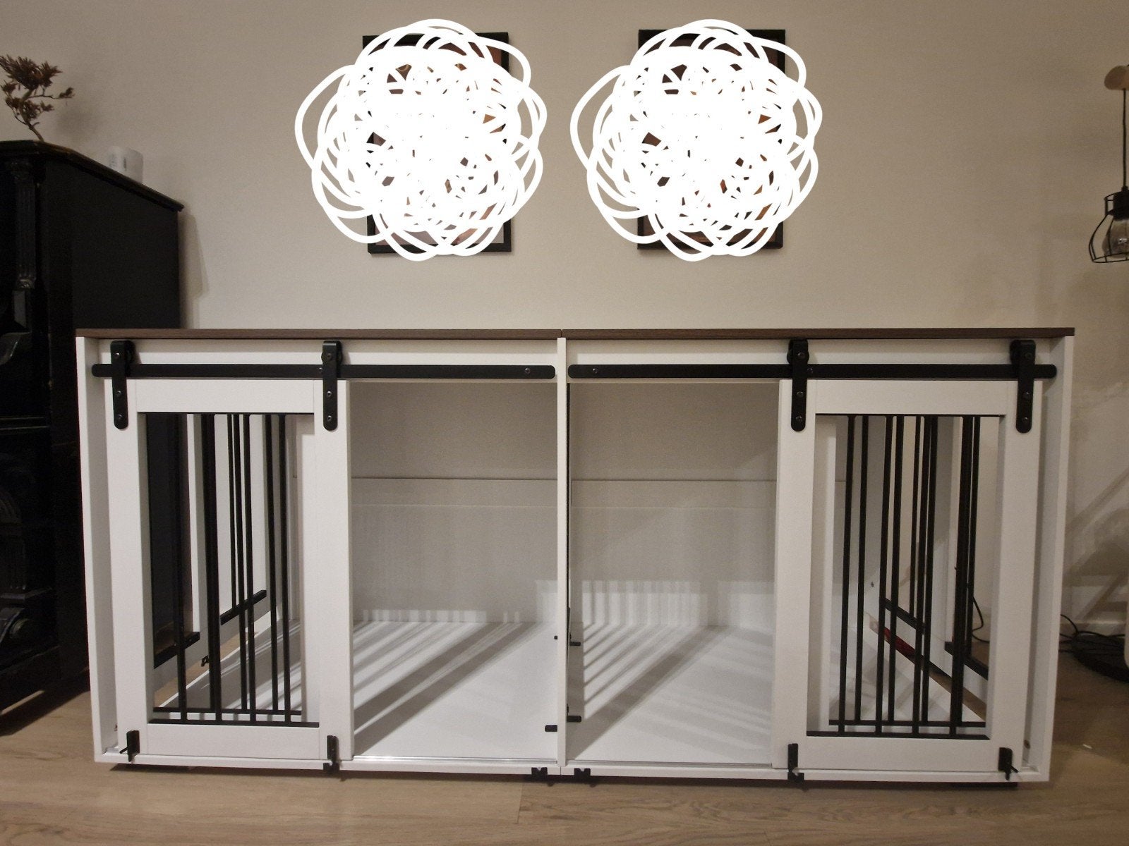 Hondenbenchmeubel (Dubbel) - 180x60x86 cm - Wit/Hout, Dieren en Toebehoren, Hondenhokken, Ophalen