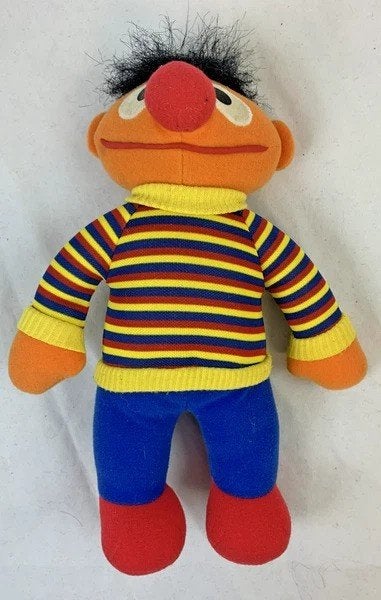 Vintage Ernie Pluche Knuffel Pop 1992 Hasbro Sesamstraat 90s, Overige typen, Blauw, Zo goed als nieuw, Met kleding of accessoire
