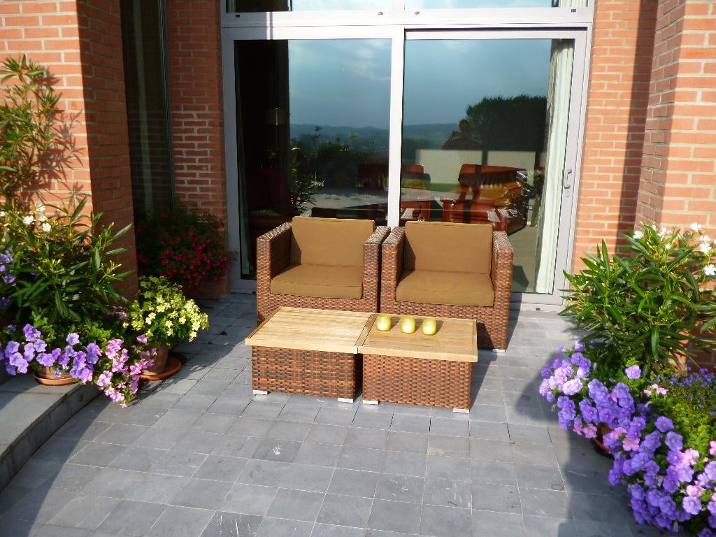 Rieten terraszetels, Rotan, Bank, Zo goed als nieuw, Tuinset