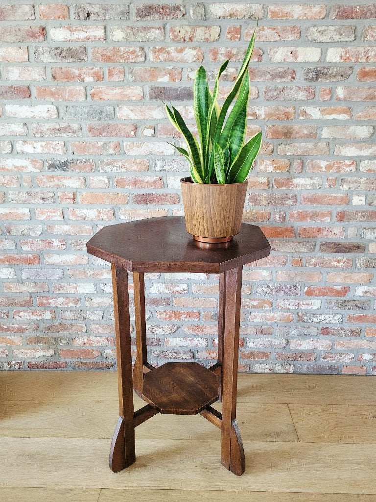Art Deco houten bijzettafel of plantentafel, achthoekig, Huis en Inrichting, Ophalen