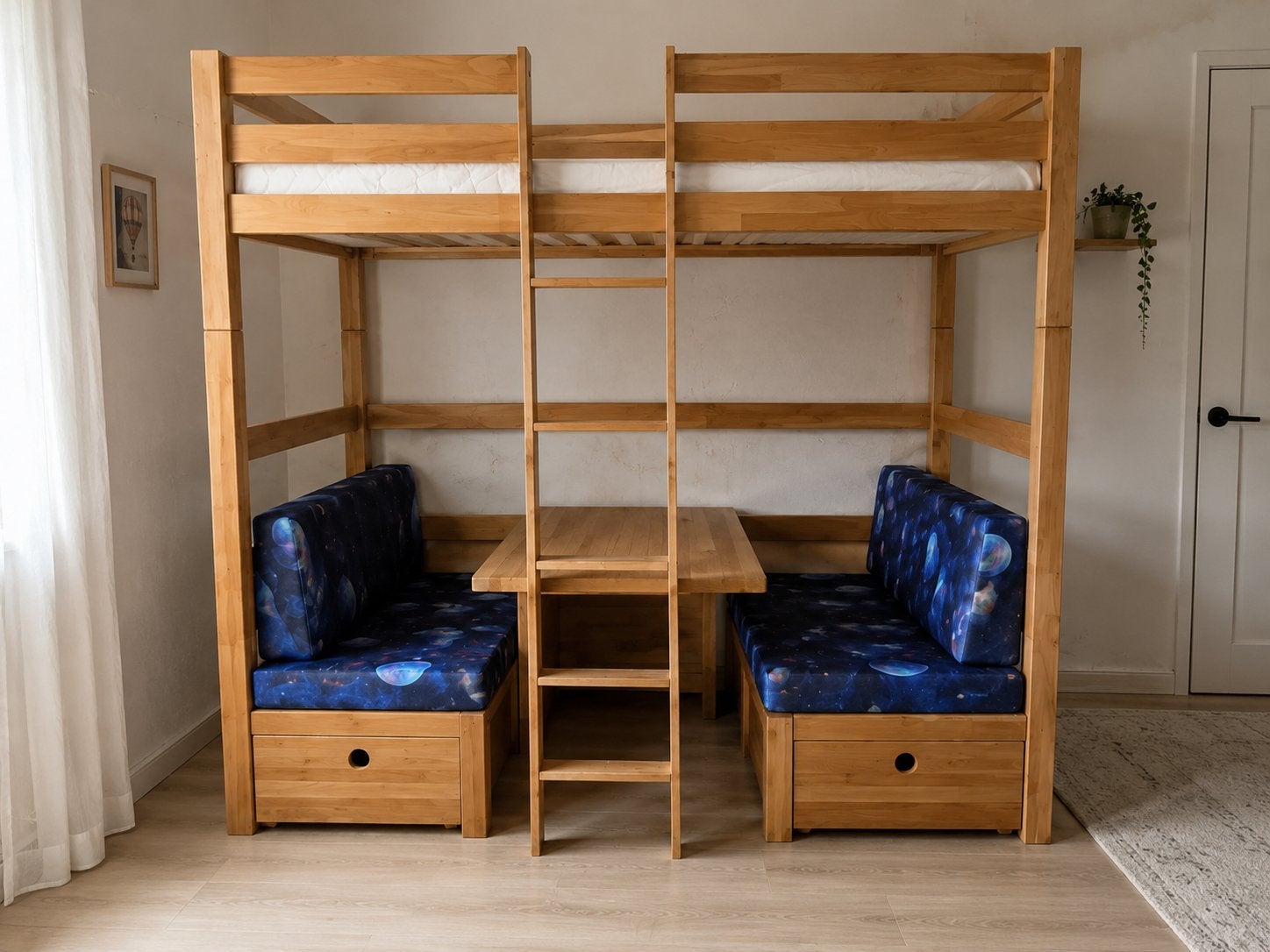 Lit superposé évolutif TIM hêtre massif 90x200 –coussins inc, Maison & Meubles, Enlèvement, Comme neuf, 200 cm