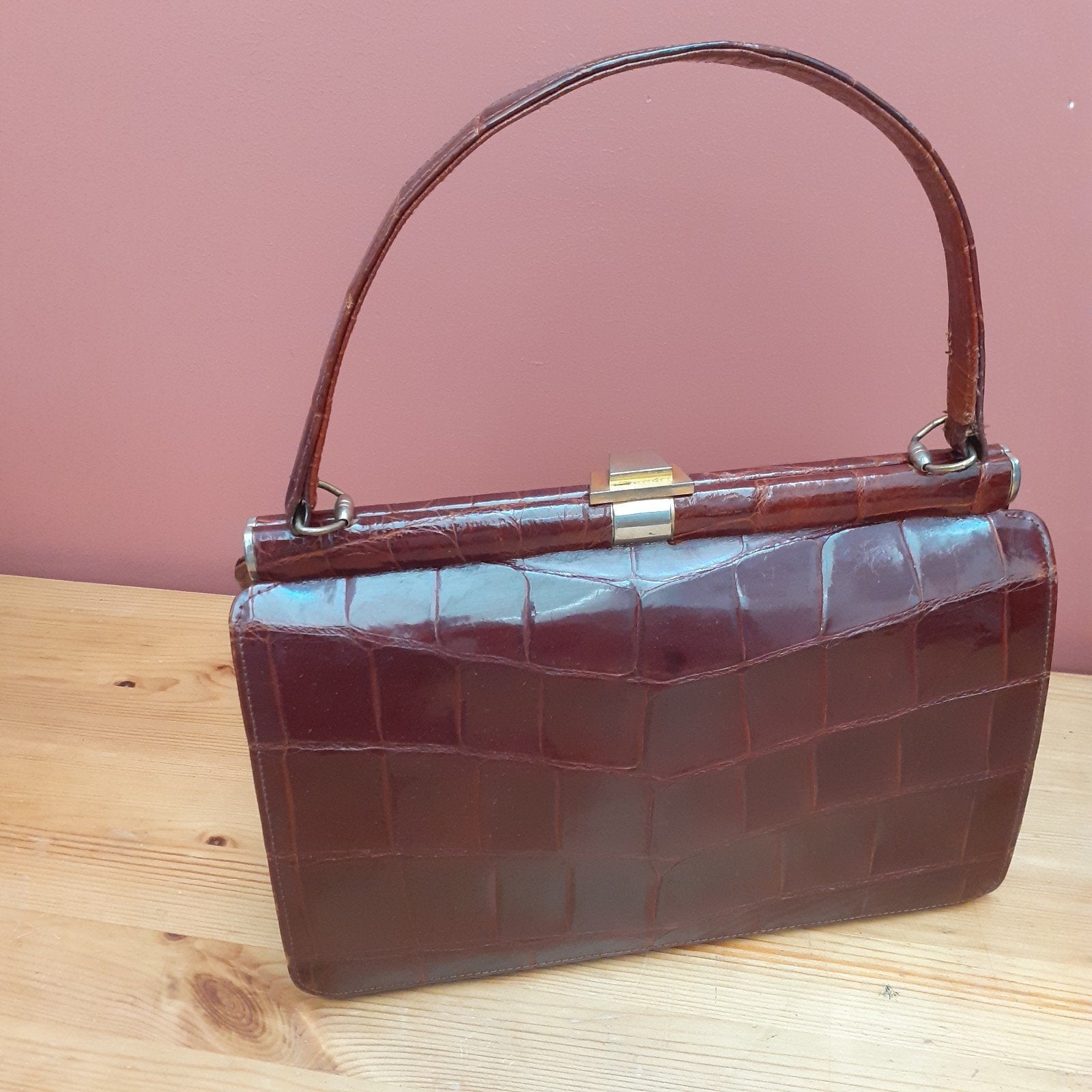 Vintage lederen bordeaux handtas, Ophalen of Verzenden, Handtas