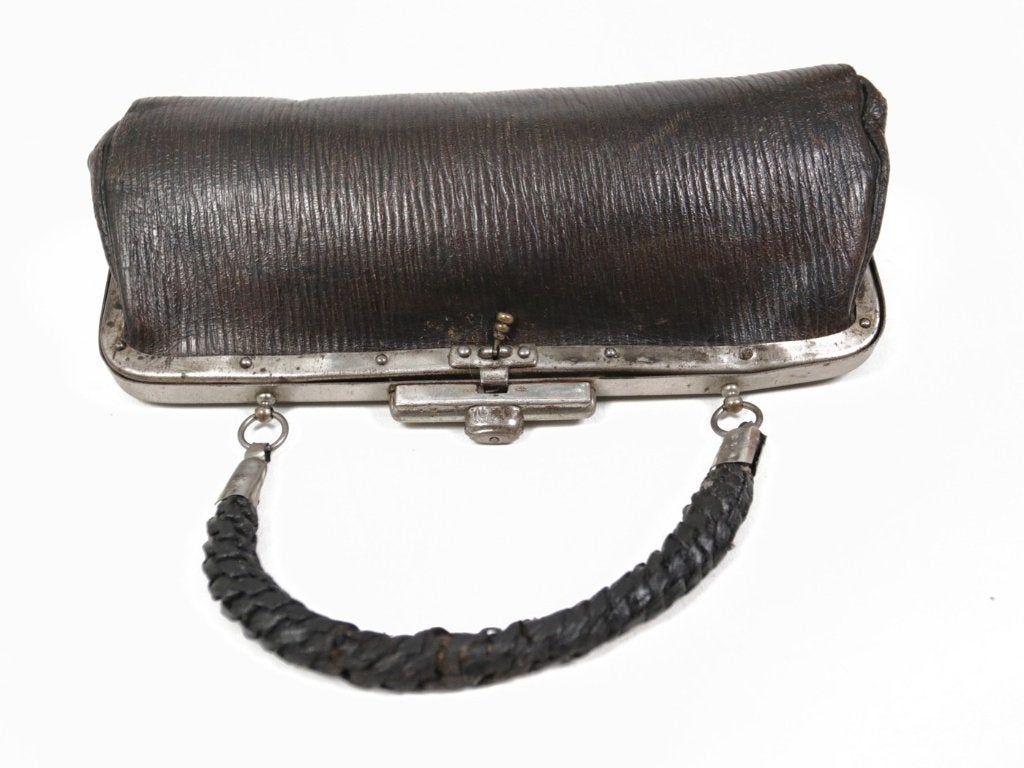 Klein art deco avondtasje zwart geribbeld leer - 1920, Ophalen