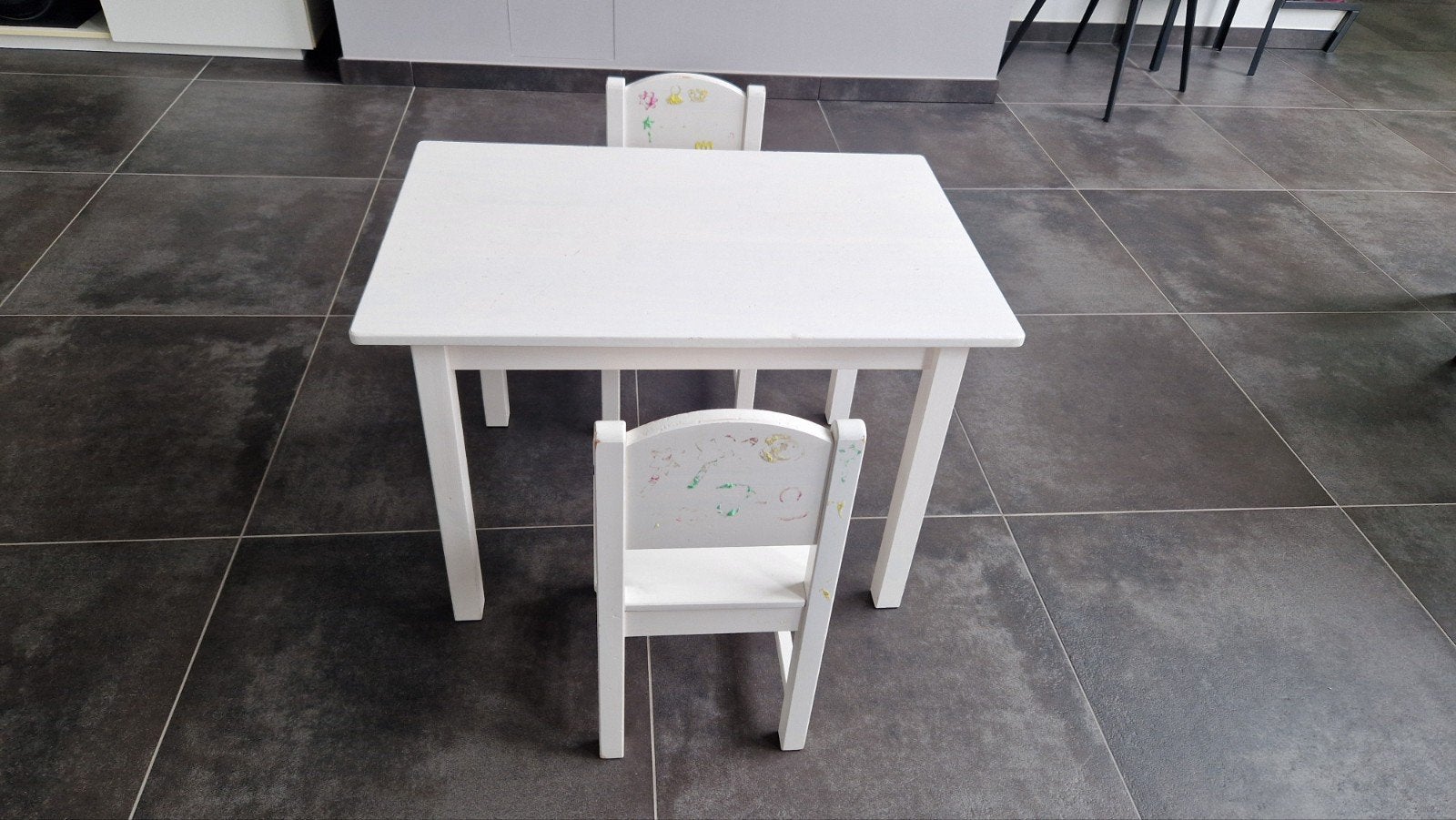 Houten kindertafel en 2 houten kindertoeltjes, Ophalen, Gebruikt, Tafel(s) en Stoel(en)