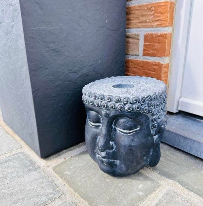 Kaarsenhouder Buddha Head - 17,5 x 18 cm - Perfecte staat, Ophalen, Overige materialen, 25 tot 50 cm, Zwart