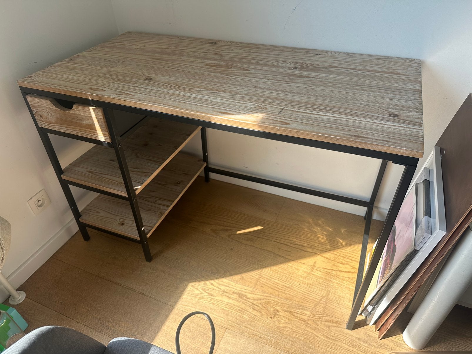 Bureau - maison du monde - sapin massif blanchi et metal, Ophalen, Opbergruimte, Gebruikt, 120 cm